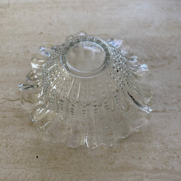 Vintage Clear Pressed Glass Ruffled Edge Bowl With Hobnail Design - Picture 2 of 10